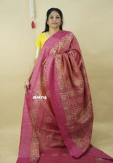 Dual Shade Rosewood Glow- Soft Tissue Silk with Bandini Block Prints and 3D weaving Border